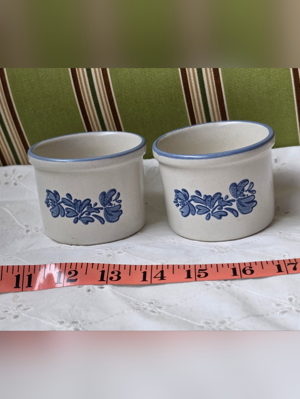 Pfaltzgraff Blue Floral Stoneware Ramekins - Cream and Blue Pair